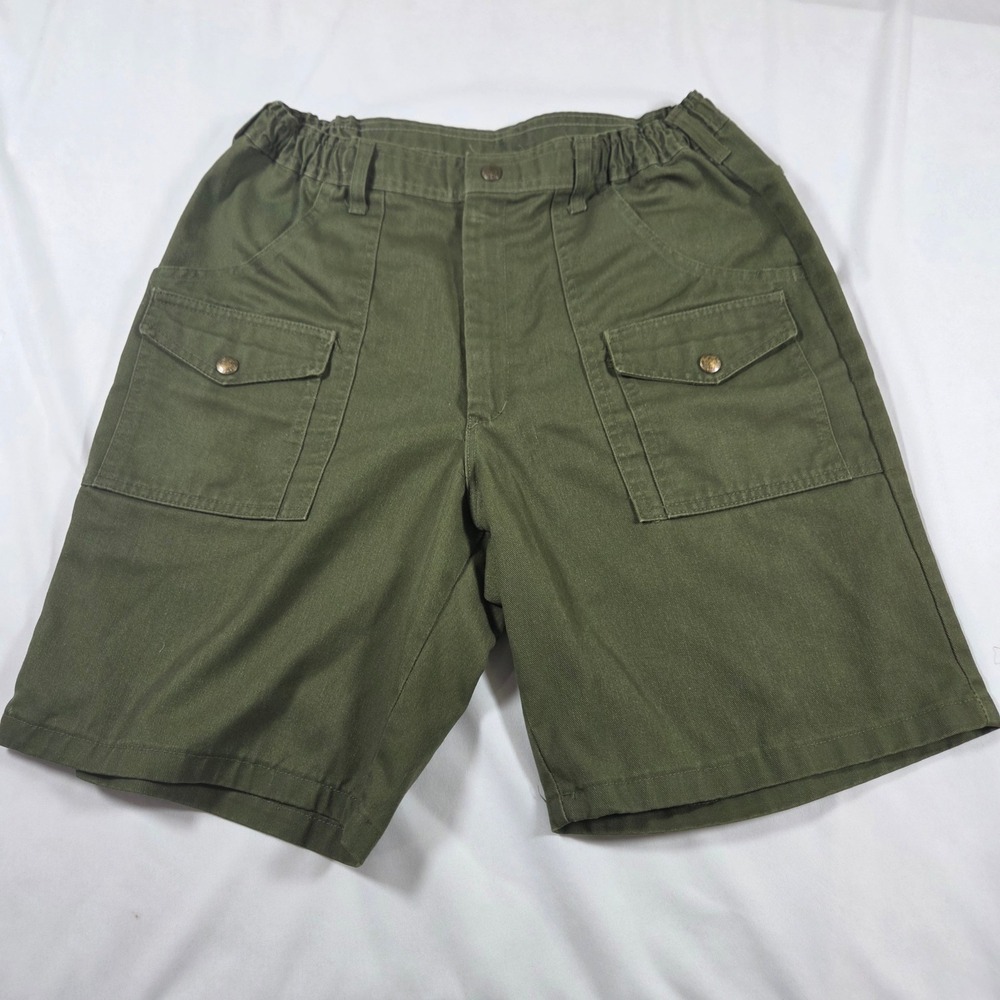 Vintage Boy Scouts of America BSA Cargo Shorts Olive Green Elastic Waist 28